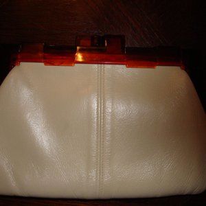 Vintage Beige Leather Clutch Purse